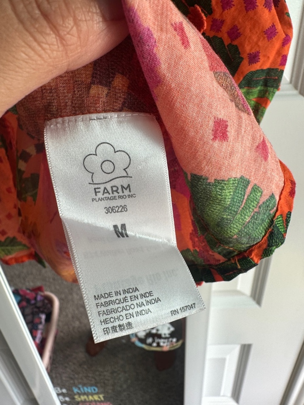 Farm Rio Blooming Garden Puff-Sleeve Top in Orange M - Picture 7 of 11